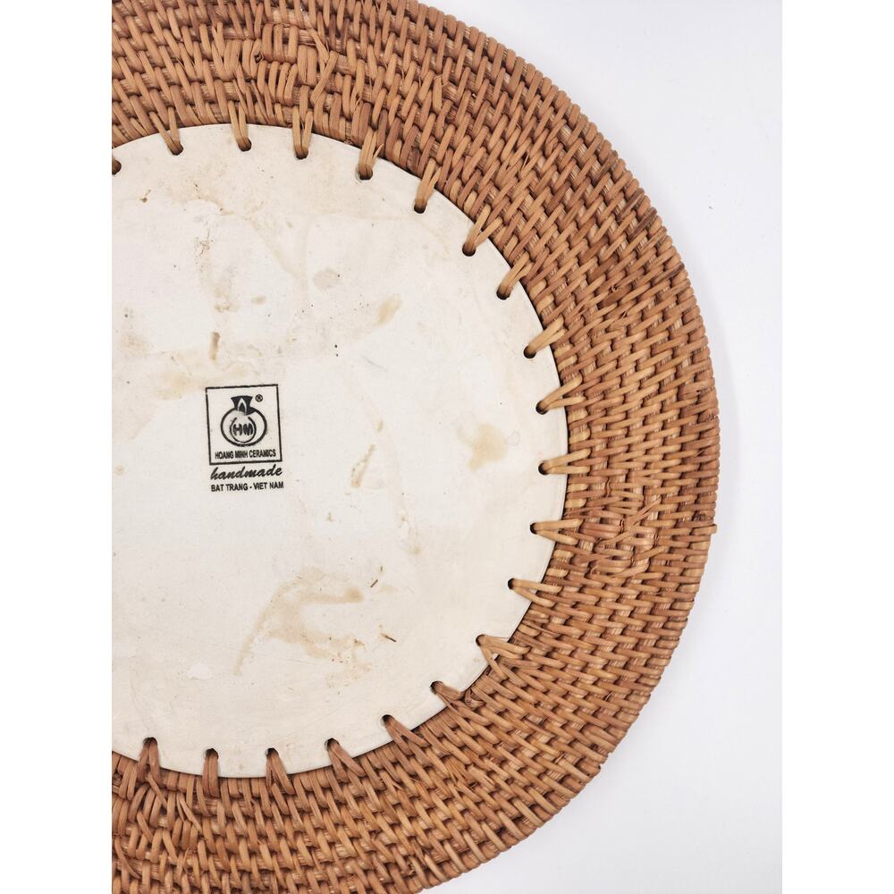Handcrafted Vietnamese Ceramic & Rattan Trivet Heat Resistant Table Protector - Picture 4 of 4